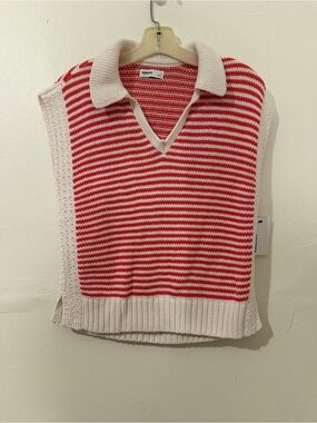 Sonoma Red and Cream Striped V-Neck Sweater Vest NEW